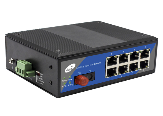 10/100/1000Mbps POE Fiber Switch 0-100km با 1 پورت فیبر و 8 پورت اترنت POE