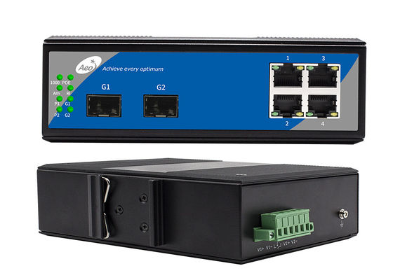 سوئیچ فیبر POE نصب شده روی ریل DIN ، 2 سوئیچ SFP 4 پورت 1000 مگابیت در ثانیه