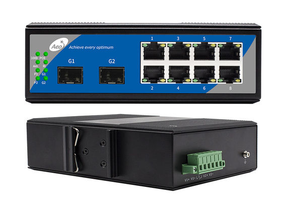 سوییچ کامل گیگابیت فیبر POE ، 2 SFP Fanless POE سوئیچ 8 پورت
