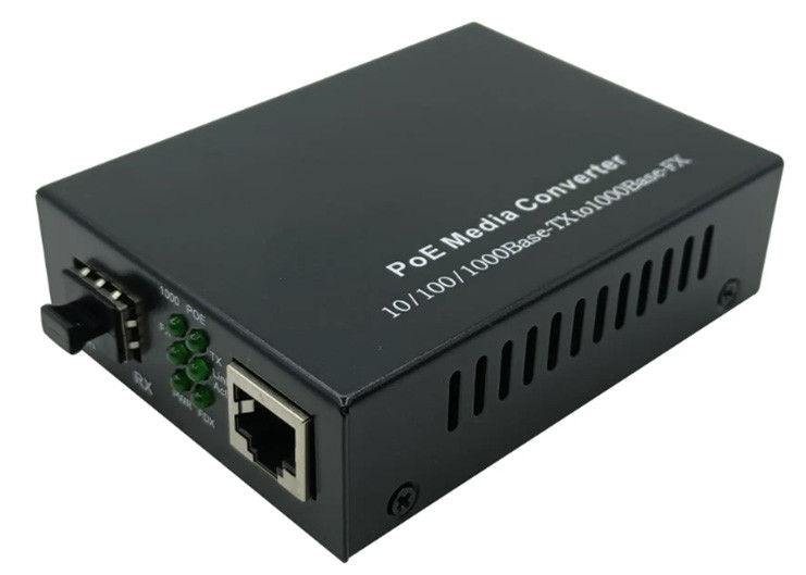 مبدل رسانه فیبر 10/100/1000 مگابیت بر ثانیه SFP POE با 1 پورت PoE و 1 اسلات SFP