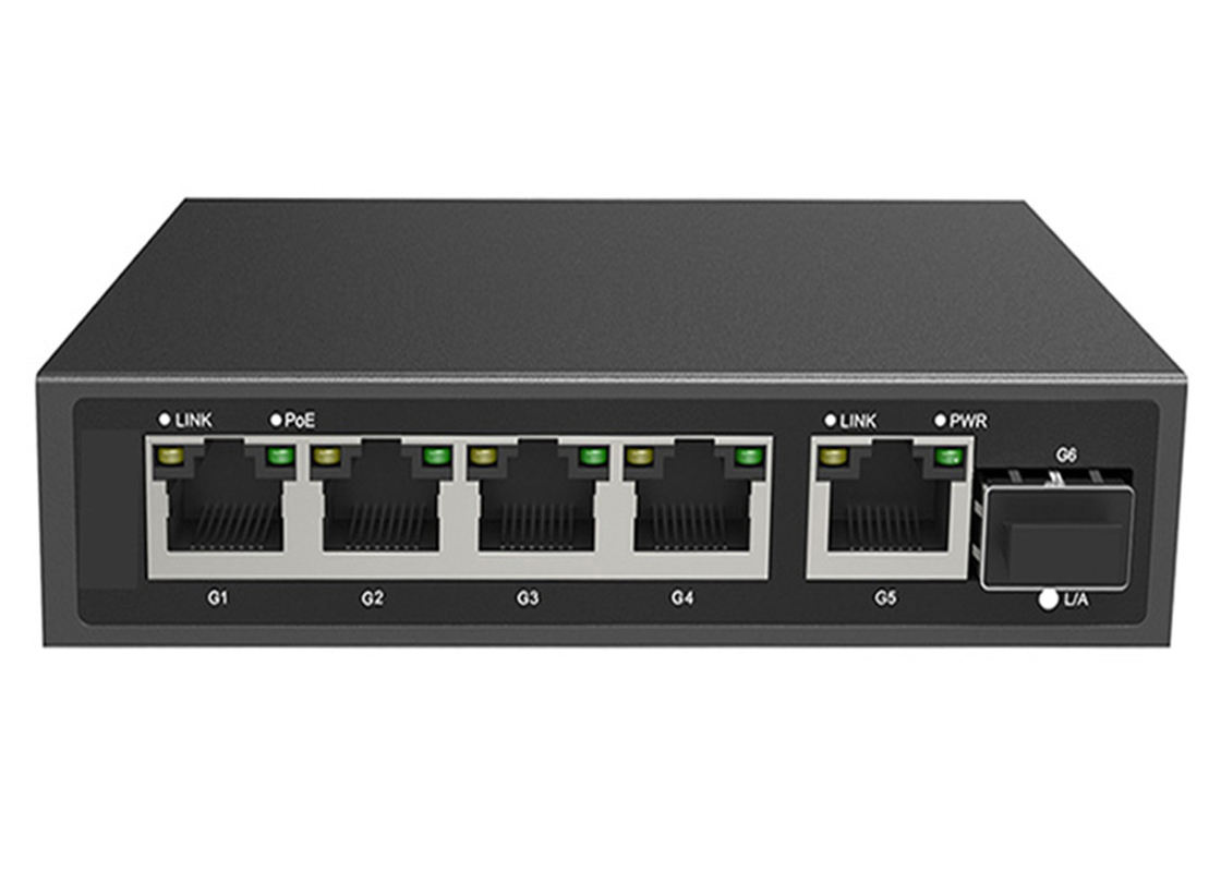 سوئیچ فیبر گیگابیتی PoE کامل 5x10/100/1000M RJ45 1x1000M Uplink SFP