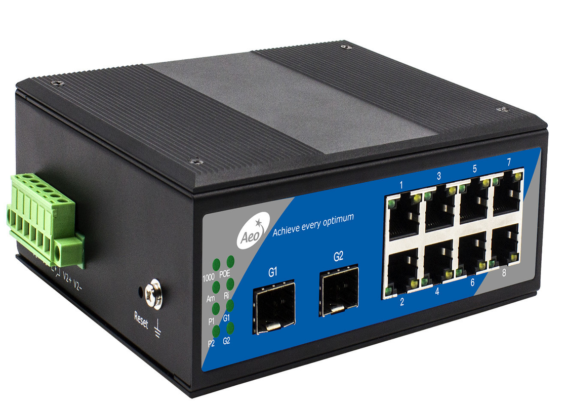 IP40 SFP فایبر سوئیچ ذخیره سازی و جلو با 2 SFP اسلات و 8 پورت اترنت