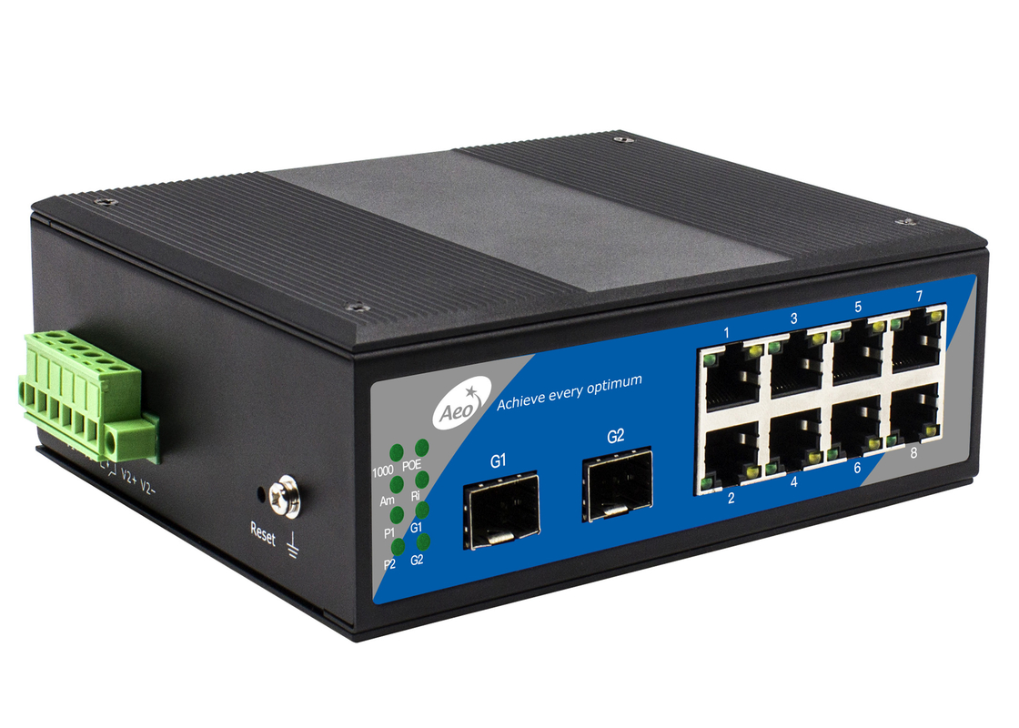 240 ولت برق بر روی POE Ethernet Switch 2 پورت فیبر و 8 پورت POE